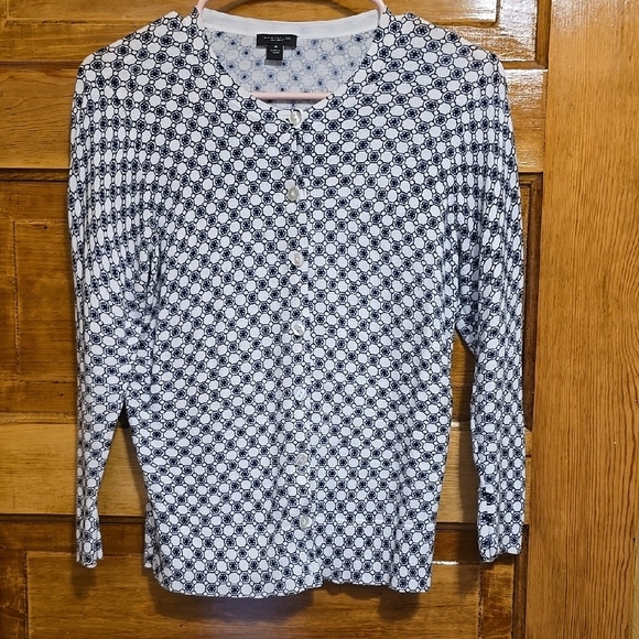 Ann Taylor Factory Blue and White Floral Cardigan Sweater M - Picture 5 of 5